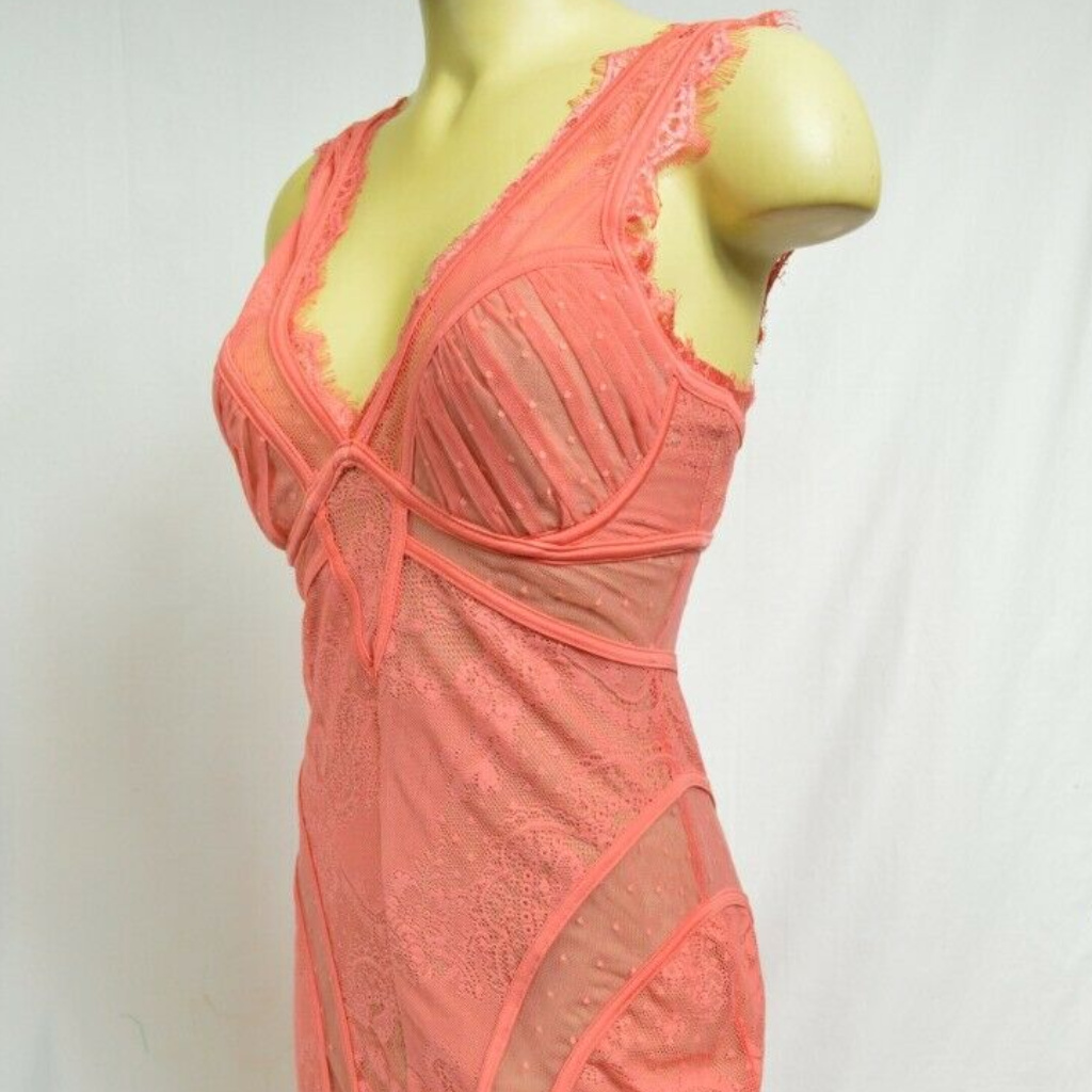Bebe Peach Nude Corset Lace Dress Xl New Rare